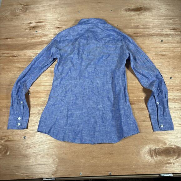 J.Crew Size 0 Perfect Solid Blue Linen Long Sleeve Button-Up Lightweight Shirt - Picture 2 of 6